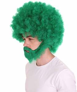 Conjunto de peluca y barba Afro verde pintor de los años 80 Unisex, pelucas de pelo loco para Mardi Gras, Cosplay, fiesta deportiva y accesorio de día espiritual - Product Image 3