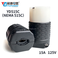 Conector Eléctrico Industrial YD515C NEMA 5-15C, 15A 125V, 3 Puntas con Conexión a Tierra, Enchufe Negro de Latón Sólido