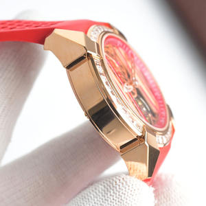 Montre mécanique de luxe pour homme avec lunette sertie de diamants et bracelet en caoutchouc rouge, idéale pour les soirées et le quotidien, montre automatique élégante - Product Image 3