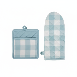 Colección de cocina Buffalo Check, juego de cocina clásico de granja, manopla para horno, Blanco azul claro, 2 piezas | Importaciones de diseño - Product Image 1