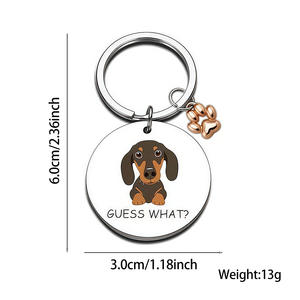 Porte-clés rond en acier inoxydable gravé au laser avec motif de chien de dessin animé Uionen, comme un petit cadeau pendentif - Product Image 6