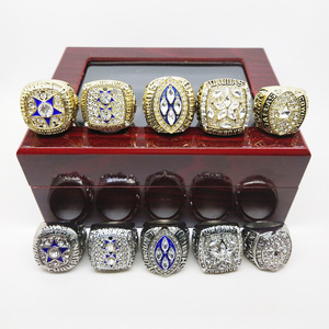 Dallas Cowboys Championship Ring Set 5 Piece Gold Silver Alloy Men's Jewelry Gift <b>Box</b> Included - Product Image 2