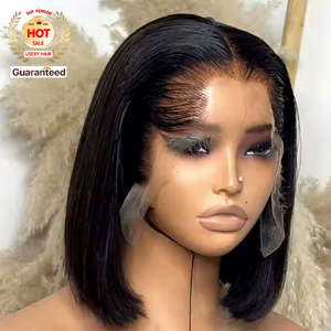 Groothandel Nieuwe Aanwinst M Lagos Haarlijn Recht Kort Bob HD Kant Voorkant Pruiken Echt Haar 13x4 HD Kant Frontaal Pruik voor Zwarte Vrouwen - Product Image 1
