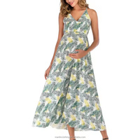 Fabricant de vêtements de maternité personnalisés robe été élégant modeste enceinte imprimé fleuri dame Wrap Maxi tenue décontractée pour femmes