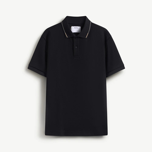 Hombre de manga corta con cuello en contraste ajustado de punto estampado transpirable tela de algodón-poliéster Routine Vietnam - Product Image 1