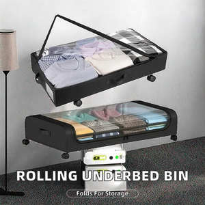 Under Bed Storage with Wheels 2-Pack <strong>Containers</strong> with <strong>Clear</strong> Lids Rolling Under Bed Metal Drawer for Clothes ShoesToys - Product Image 2