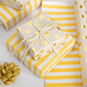 MAYPLUSS Gift Wrapping Paper Roll 17in x 33ft Reversible Yellow Polka Dot Stripe Metallic Foil Packaging Paper - Product Image 4