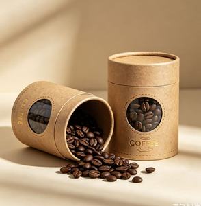 Tube à café en papier kraft écologique avec logo en feuille d'or, boîte cylindrique recyclable pour le stockage des grains de café - Product Image 1