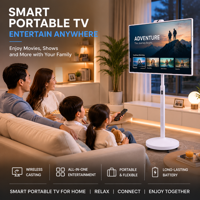 Portable Smart TV with Battery Rotating Touch Screen Stand smart android tv with Wheels Portable Smart Screen for Home