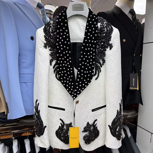 <span class=keywords><strong>Lentejuelas</strong></span> bordadas de Boutique hechas a medida, esmoquin de boda de gama alta personalizado brillante, <span class=keywords><strong>traje</strong></span> ajustado blanco para graduación - Product Image 5