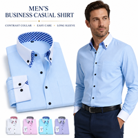 Chemise habillée en twill pour homme, 60 % polyester 40 % coton, col boutonné, manches longues, style business décontracté avec détails contrastants