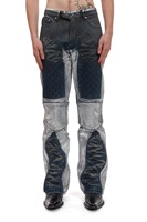 Pakaian Jalanan Pria Berkualitas Tinggi Ramah Lingkungan Gaya Y2K High Street Utility Biru Tua Cuci Batik Print Panel Patch Denim