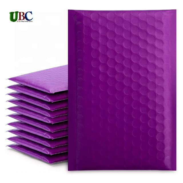 Various Stock Size Colorful Printing Custom Eco Bubble Mailers Wholesale Purple Plastic Bubble Bags Packing Envelopes 4x8