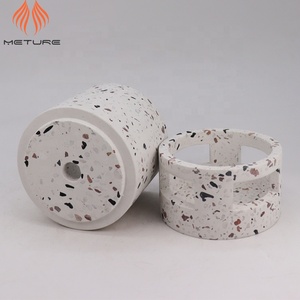Cilindro vaso cilindrico in terrazzo <span class=keywords><strong>bianco</strong></span> con pietre colorate <span class=keywords><strong>vasi</strong></span> per fioriere in <span class=keywords><strong>cemento</strong></span> con base in <span class=keywords><strong>cemento</strong></span> per interni - Product Image 4