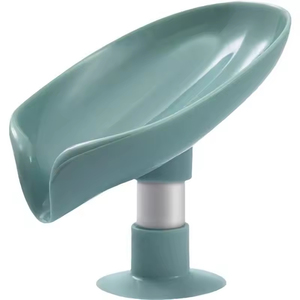 Support à savon moderne en plastique en forme de feuille avec ventouse verticale, boîte de rangement pour savon de douche et de lessive, idéal pour les essentiels de salle de bain - Product Image 3