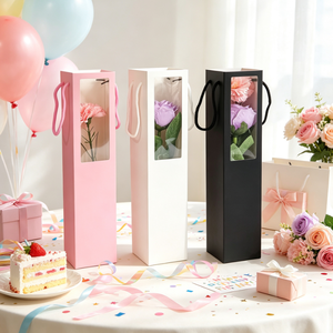 Boîte-cadeau en papier transparente à fenêtre unique avec poignée en corde, idéale pour mariage, anniversaire, fleuriste, personnalisable avec votre marque - Product Image 4