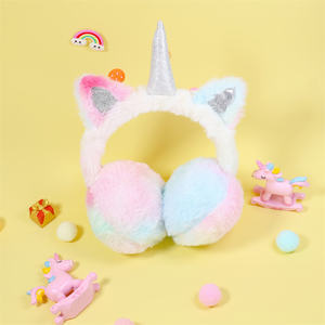 Couvre-oreilles <span class=keywords><strong>licorne</strong></span> pour enfants, en peluche colorée, pliables, chauds pour l'hiver, pour filles, mignons, arc-en-ciel - Product Image 3