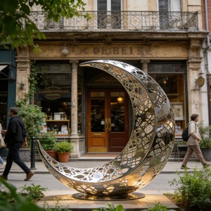 Escultura de Luna Moderna, Grande, Personalizada, de Lujo, para Jardín, Exterior, Urbana, de Alta Calidad, en Acero Inoxidable, Resistente a la Intemperie - Product Image 5