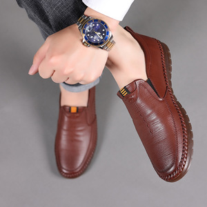 Chaussures décontractées en cuir pour hommes, à enfiler, bout rond, doublure en maille, semelle extérieure en caoutchouc antidérapante, chaussures de conduite d'été - Product Image 3
