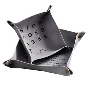 Gray Soft Leather Catch All Desktop <strong>Storage</strong> <strong>Tray</strong> Jewelry PU Leather <strong>Tray</strong> Foldable Kitchen Felt Leather <strong>Tray</strong> - Product Image 2