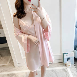 Sexy Babydoll Two-piece Set <strong>Long</strong> Nightgowns Loose Lingerie Home Wear Women Silk <strong>Nighties</strong> - Product Image 4