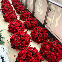 Boules de roses de luxe pour centres de table de mariage, personnalisables, fleurs artificielles rouges, fleurs en soie, vente en gros de boules de fleurs