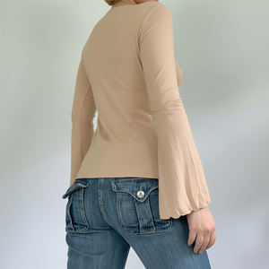 Camiseta de Punto con Mangas Acampanadas para Mujer, Primavera, Estampado Floral Vintage Ecológico, Detalles en Encaje en Contraste, Corte Regular, Casual - Product Image 2