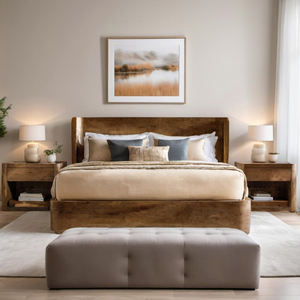 طقم أسِرّة بلوط صلب بحجم كينج وكويز بإطار للمنزل والفندق والفيلات بتصميم أنيق - Product Image 5