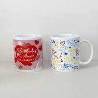 Vente en gros de tasses en céramique espagnoles Feliz Dia San Valentin avec motif de cœur bleu, tasse à café romantique, cadeau de fête, article de vaisselle