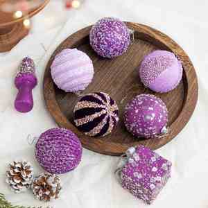 Tree Ball Pendant Hanging Supplies <b>Purple</b> Rhinestone <b>Glitter</b> 8Cm Christmas Ornaments Baubles - Product Image 1