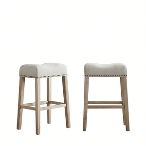 Juego de 2 taburetes de bar CoCo, tapizados en color canela, base de madera, 29 pulgadas de altura, sin respaldo, diseño contemporáneo - Product Image 1