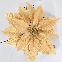 Vente en gros de fleurs de poinsettia à paillettes artificielles, ornement d'arbre de Noël élégant et décoration intérieure Décoration de Noël festive