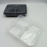 Boîte à lunch Bento jetable moderne à un niveau, récipient pour aliments à emporter, 3 compartiments avec couvercle en plastique