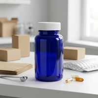 Flacon en plastique bleu cobalt pour compléments alimentaires, emballage de suppléments, conteneur avec bouchon à vis, flacon pour pilules, capsules, comprimés