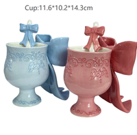 Mug en céramique avec nœud en relief 3D de style sucré, avec cuillère assortie à nœud, couleurs macaron pastel multiples, vaisselle et articles en céramique