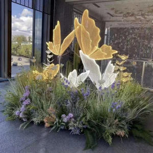 Decoración Moderna de Fondo para Bodas con Flores de Seda, Mariposa Gigante Eléctrica Luminosa para Escaparate de Centro Comercial - Product Image 1