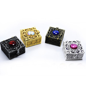 Antique Square Jewelry <b>Box</b> 4.8x4.5cm Plated Metal With Gemstone Top <b>For</b> <b>Gift</b> Storage - Product Image 3