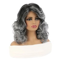 Perruques synthétiques ondulées et volumineuses de 14 pouces, résistantes à la chaleur, courtes, dégradé gris, pour femmes noires, fabriquées à la machine, pour Halloween