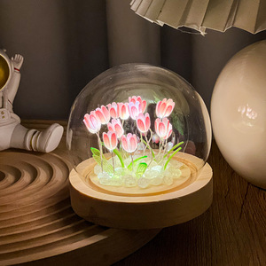 โคมไฟกลางคืนรูปดอกทิวลิป LED ฝาครอบแก้ว DIY ใช้พลังงานจากแบตเตอรี่ สำหรับห้องนอน สินค้าจากอินฟลูเอนเซอร์ - Product Image 3