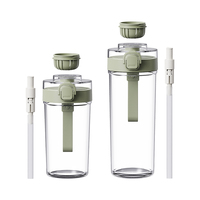 Bouteille de boisson en plastique sans BPA avec anse de transport, paille amovible, grand bec verseur, filtre et sangle en silicone pour infusion de thé