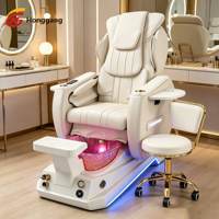 Fauteuil de pédicure de luxe personnalisé en fibre de verre couleur beige avec fonction de massage et drainage automatique pour salon de manucure