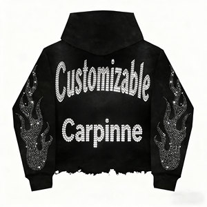 Sweat à capuche personnalisé avec strass, impression DTG, 100% coton, entièrement zippé, coupe courte, ourlet brut, impression sérigraphique, en molleton bouclette - Product Image 2