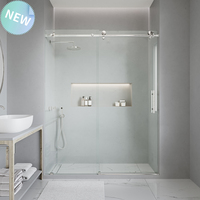Porte de douche coulissante sans cadre en acier inoxydable poli 60 x 76, verre trempé transparent - Design moderne pour salle de bain, hôtel, écologique, facile à installer