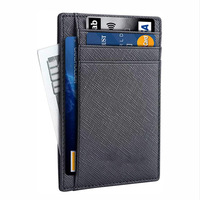Dompet Kartu Kulit Asli Tipis Vintage, Dompet Kartu Kredit Mini Lembut dari Kulit Sapi, Dompet Kartu Bank Tipis untuk Pria