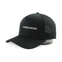 Groothandel Hoge Kwaliteit 5 Panel Zwart Geperforeerd Laser Gat Geboord Sport Baseball Caps Hoed