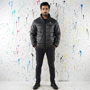 Blouson d'hiver pour homme en toile matelassée de haute qualité avec logo personnalisé, col montant, respirant, fermeture éclair, rembourrage en coton, style urbain - Product Image 1