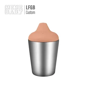 Rò rỉ bằng chứng leakproof Silicone Nắp Doule tường bé sippy biểu tượng tùy chỉnh Nước Kim Loại uống bé thép không gỉ Spout sippy cup