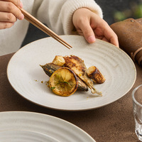 Assiette Moderne Bicolore en Porcelaine Filetée, Glaçure Réactive, Écologique, pour Plat Principal, Vaisselle Hôtelière et de Restaurant