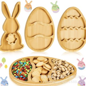 Bandeja de madera de Pascua con forma de conejo y huevo, plato de madera maciza para servir bocadillos, para decoración de Pascua - Product Image 2