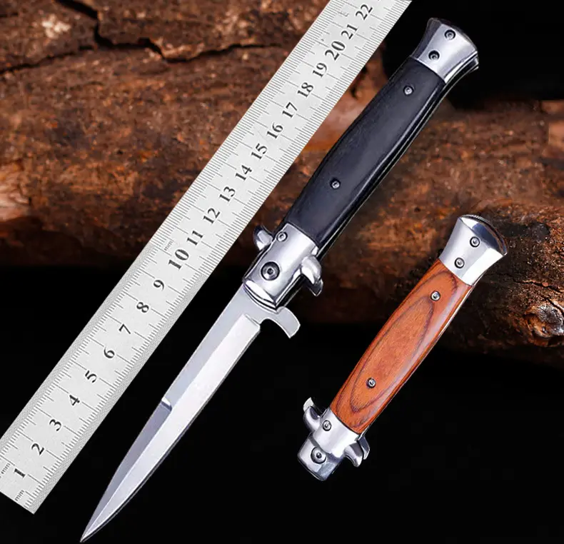 Colored Wooden Handle High Hardness Folding Field Camping Hiking Pocket Knife Outdoor Knives Tactical Folding Knife